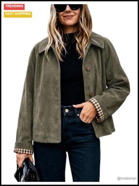 Faux Suede Cropped Plaid Lined Trench Coat Casual Jacket